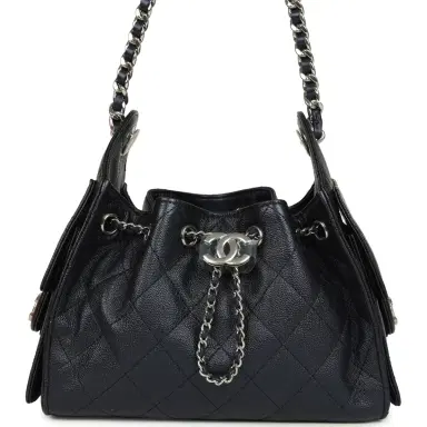 Chanel Chanel Mini 25 Hobo Bag Dark Blue Metallic Caviar Silver Hardware | Thumbnail 1 Chanel Chanel Mini 25 Hobo Bag Dark Blue Metallic Caviar Silver Hardware | Thumbnail 1