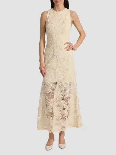Lela Rose Women's Lattice Guipure Lace Midi-Dress - Cream - Size 16 | Thumbnail 2 Lela Rose Women's Lattice Guipure Lace Midi-Dress - Cream - Size 16 | Thumbnail 2