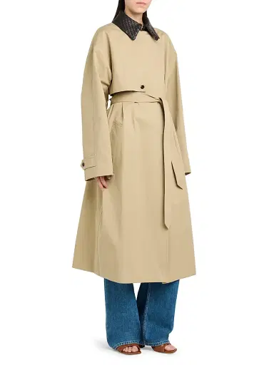 Bottega Veneta Women's Intrecciato-Collar Water-Repellent Trench Coat - Brown Multi - Size 10 | Thumbnail 4 Bottega Veneta Women's Intrecciato-Collar Water-Repellent Trench Coat - Brown Multi - Size 10 | Thumbnail 4