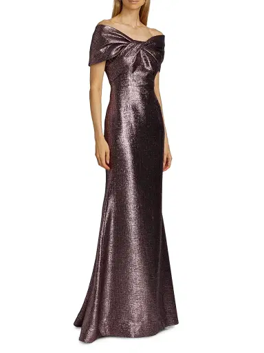 Teri Jon by Rickie Freeman Women's Off-The-Shoulder Metallic Gown | Thumbnail 4 Teri Jon by Rickie Freeman Women's Off-The-Shoulder Metallic Gown | Thumbnail 4