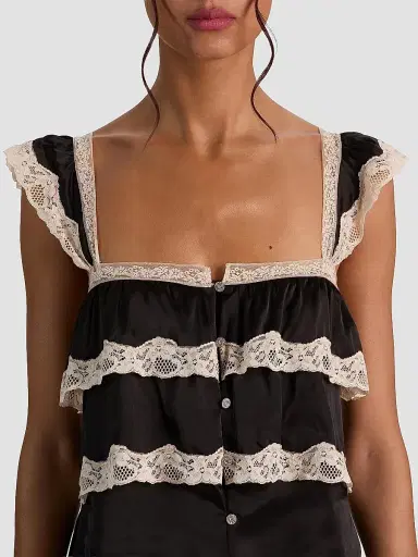 ALICE + OLIVIA Women's Sylvie Tiered Lace Flutter Crop Top - Black | Thumbnail 5 ALICE + OLIVIA Women's Sylvie Tiered Lace Flutter Crop Top - Black | Thumbnail 5