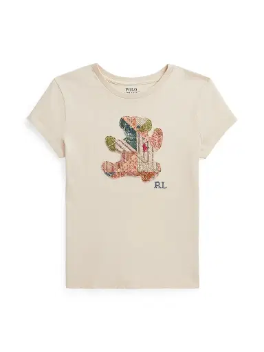 Polo Ralph Lauren Little Girl's & Girl's Polo Bear Patchwork Cotton T-Shirt - Guide Cream | Thumbnail 1 Polo Ralph Lauren Little Girl's & Girl's Polo Bear Patchwork Cotton T-Shirt - Guide Cream | Thumbnail 1