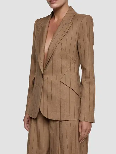 L'Agence Women's Chamberlain Striped Blazer - Mocha Tan Brown Pinstripe - Size 16 | Thumbnail 5 L'Agence Women's Chamberlain Striped Blazer - Mocha Tan Brown Pinstripe - Size 16 | Thumbnail 5