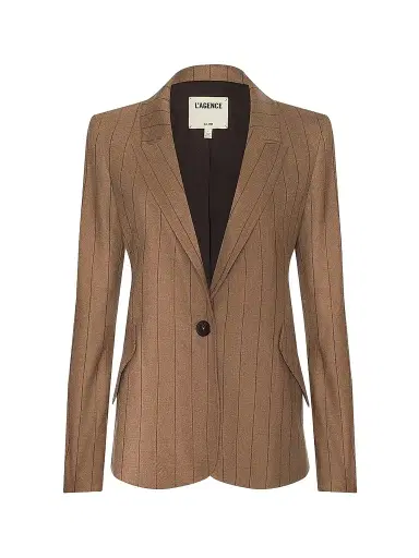 L'Agence Women's Chamberlain Striped Blazer - Mocha Tan Brown Pinstripe - Size 16 | Thumbnail 1 L'Agence Women's Chamberlain Striped Blazer - Mocha Tan Brown Pinstripe - Size 16 | Thumbnail 1