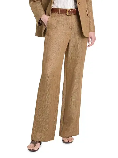 TWP Women's Henry Chevron Linen-Blend Wide-Leg Trousers - Kelp - Size 12 | Thumbnail 6 TWP Women's Henry Chevron Linen-Blend Wide-Leg Trousers - Kelp - Size 12 | Thumbnail 6