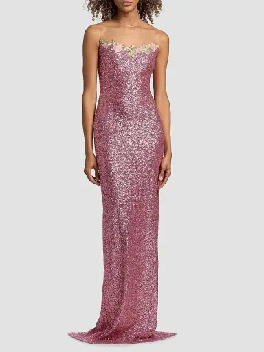 Naeem Khan Women's Floral-Appliquéd Sequined Gown - Pink Multi - Size 10 | Thumbnail 3 Naeem Khan Women's Floral-Appliquéd Sequined Gown - Pink Multi - Size 10 | Thumbnail 3