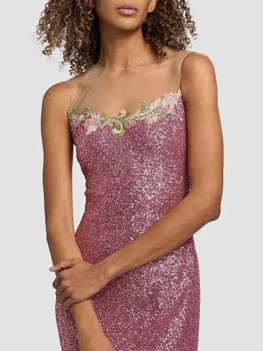 Naeem Khan Women's Floral-Appliquéd Sequined Gown - Pink Multi - Size 10 | Thumbnail 6 Naeem Khan Women's Floral-Appliquéd Sequined Gown - Pink Multi - Size 10 | Thumbnail 6