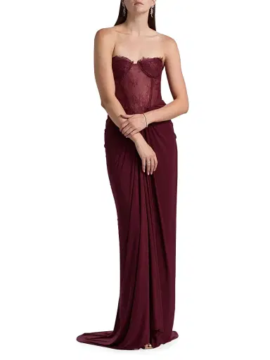 BCBGMAXAZRIA Women's Lace & Jersey Strapless Gown - Cabernet | Thumbnail 3 BCBGMAXAZRIA Women's Lace & Jersey Strapless Gown - Cabernet | Thumbnail 3