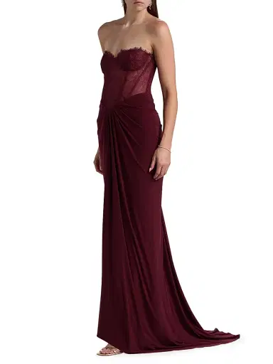 BCBGMAXAZRIA Women's Lace & Jersey Strapless Gown - Cabernet | Thumbnail 4 BCBGMAXAZRIA Women's Lace & Jersey Strapless Gown - Cabernet | Thumbnail 4