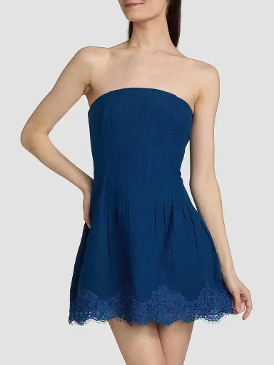 Cami NYC Women's Belinda Strapless Lace-Trimmed Linen Minidress - Sailor | Thumbnail 3 Cami NYC Women's Belinda Strapless Lace-Trimmed Linen Minidress - Sailor | Thumbnail 3