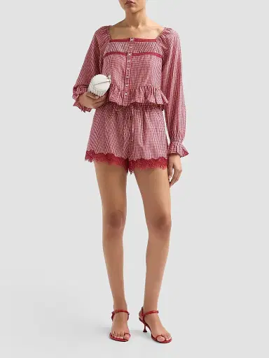 Cami NYC Women's Cassandra Gingham Cotton-Silk Lace-Trim Shorts - Berry Gingham | Thumbnail 2 Cami NYC Women's Cassandra Gingham Cotton-Silk Lace-Trim Shorts - Berry Gingham | Thumbnail 2