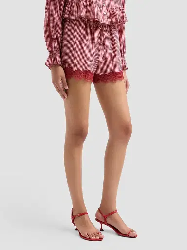 Cami NYC Women's Cassandra Gingham Cotton-Silk Lace-Trim Shorts - Berry Gingham | Thumbnail 4 Cami NYC Women's Cassandra Gingham Cotton-Silk Lace-Trim Shorts - Berry Gingham | Thumbnail 4