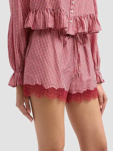 Cami NYC Women's Cassandra Gingham Cotton-Silk Lace-Trim Shorts - Berry Gingham | Thumbnail 5 Cami NYC Women's Cassandra Gingham Cotton-Silk Lace-Trim Shorts - Berry Gingham | Thumbnail 5