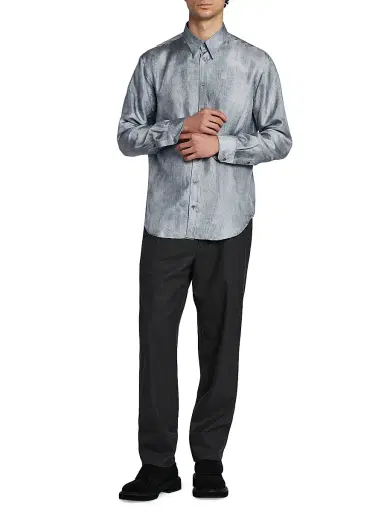 Giorgio Armani Men's Blur Printed Silk Shirt | Thumbnail 2 Giorgio Armani Men's Blur Printed Silk Shirt | Thumbnail 2