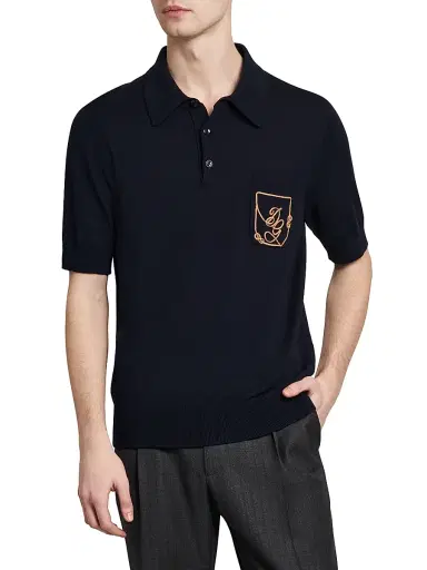 Dolce & Gabbana Men's Logo Embroidered Wool Polo Shirt | Thumbnail 3 Dolce & Gabbana Men's Logo Embroidered Wool Polo Shirt | Thumbnail 3