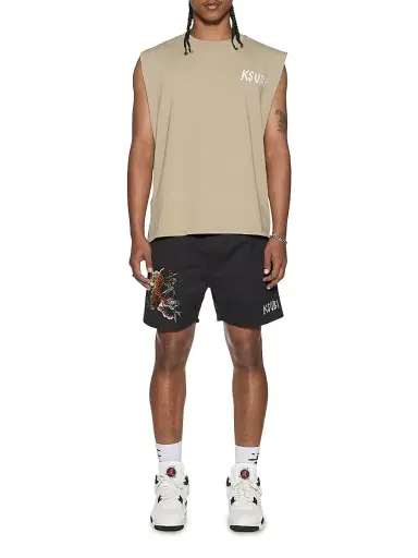 Ksubi Men's Stay Up Embroidered Logo Cotton Fleece Shorts - Black | Thumbnail 2 Ksubi Men's Stay Up Embroidered Logo Cotton Fleece Shorts - Black | Thumbnail 2