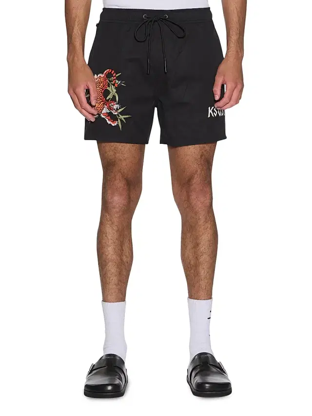 Men's Stay Up Embroidered Logo Cotton Fleece Shorts - Black Men's Stay Up Embroidered Logo Cotton Fleece Shorts - Black