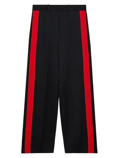 Loewe Men's Wool-Cotton Tuxedo-Stripe Trousers - Black Red - Size 40 | Thumbnail 1 Loewe Men's Wool-Cotton Tuxedo-Stripe Trousers - Black Red - Size 40 | Thumbnail 1