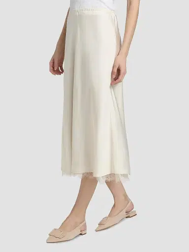 Vince Women's Lace-Trim Satin Midi-Skirt - Creme - Size XXS | Thumbnail 3 Vince Women's Lace-Trim Satin Midi-Skirt - Creme - Size XXS | Thumbnail 3