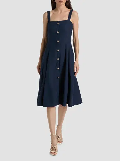 Generation Love Women's Freida Linen-Blend Midi-Dress - French Navy | Thumbnail 2 Generation Love Women's Freida Linen-Blend Midi-Dress - French Navy | Thumbnail 2