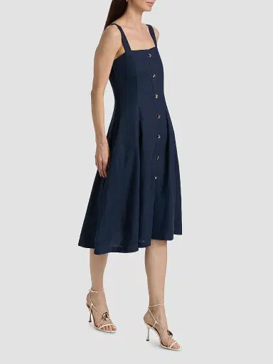 Generation Love Women's Freida Linen-Blend Midi-Dress - French Navy | Thumbnail 4 Generation Love Women's Freida Linen-Blend Midi-Dress - French Navy | Thumbnail 4