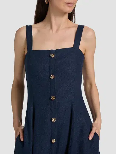 Generation Love Women's Freida Linen-Blend Midi-Dress - French Navy | Thumbnail 6 Generation Love Women's Freida Linen-Blend Midi-Dress - French Navy | Thumbnail 6