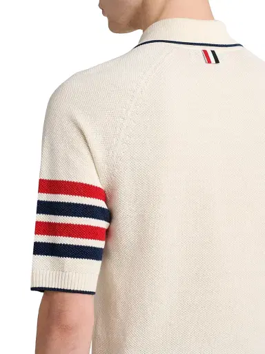 Thom Browne Men's Cross Over Tuck Stitch Linen-Cotton Polo Shirt | Thumbnail 6 Thom Browne Men's Cross Over Tuck Stitch Linen-Cotton Polo Shirt | Thumbnail 6