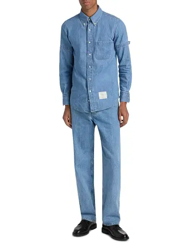 Thom Browne Men's Button-Down Cotton Denim Shirt - Light Blue - Size XXL | Thumbnail 2 Thom Browne Men's Button-Down Cotton Denim Shirt - Light Blue - Size XXL | Thumbnail 2