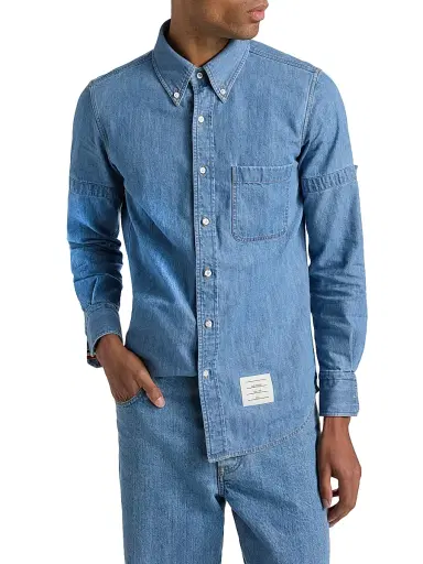 Thom Browne Men's Button-Down Cotton Denim Shirt - Light Blue - Size XXL | Thumbnail 3 Thom Browne Men's Button-Down Cotton Denim Shirt - Light Blue - Size XXL | Thumbnail 3