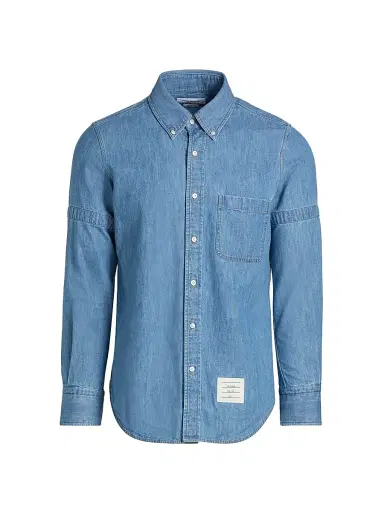 Thom Browne Men's Button-Down Cotton Denim Shirt - Light Blue - Size XXL | Thumbnail 1 Thom Browne Men's Button-Down Cotton Denim Shirt - Light Blue - Size XXL | Thumbnail 1