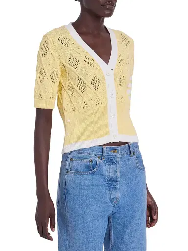 Thom Browne Women's Argyle Pointelle Knit Short-Sleeve Cardigan | Thumbnail 4 Thom Browne Women's Argyle Pointelle Knit Short-Sleeve Cardigan | Thumbnail 4