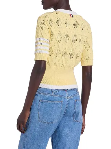 Thom Browne Women's Argyle Pointelle Knit Short-Sleeve Cardigan | Thumbnail 5 Thom Browne Women's Argyle Pointelle Knit Short-Sleeve Cardigan | Thumbnail 5