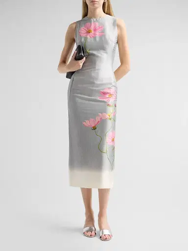Oscar de la Renta Women's Floral Cotton-Blend Mikado Sheath Midi Dress | Thumbnail 2 Oscar de la Renta Women's Floral Cotton-Blend Mikado Sheath Midi Dress | Thumbnail 2