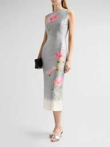 Oscar de la Renta Women's Floral Cotton-Blend Mikado Sheath Midi Dress | Thumbnail 4 Oscar de la Renta Women's Floral Cotton-Blend Mikado Sheath Midi Dress | Thumbnail 4