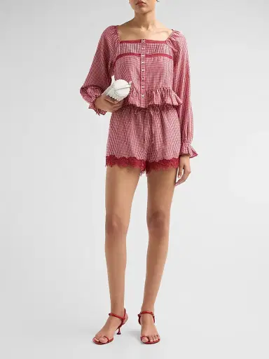 Cami NYC Women's Anabela Gingham Silk-Cotton Blouse - Berry Gingham | Thumbnail 2 Cami NYC Women's Anabela Gingham Silk-Cotton Blouse - Berry Gingham | Thumbnail 2