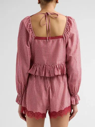 Cami NYC Women's Anabela Gingham Silk-Cotton Blouse - Berry Gingham | Thumbnail 3 Cami NYC Women's Anabela Gingham Silk-Cotton Blouse - Berry Gingham | Thumbnail 3
