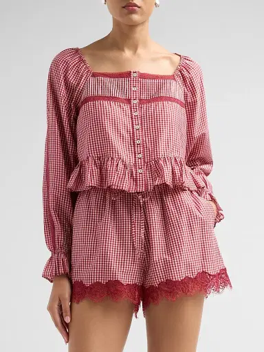 Cami NYC Women's Anabela Gingham Silk-Cotton Blouse - Berry Gingham | Thumbnail 4 Cami NYC Women's Anabela Gingham Silk-Cotton Blouse - Berry Gingham | Thumbnail 4