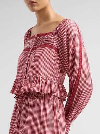 Cami NYC Women's Anabela Gingham Silk-Cotton Blouse - Berry Gingham | Thumbnail 5 Cami NYC Women's Anabela Gingham Silk-Cotton Blouse - Berry Gingham | Thumbnail 5