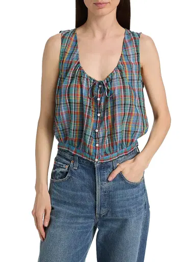 DÔEN Women's Theo Plaid Cotton Sleeveless Top - Alderbrook Plaid | Thumbnail 3 DÔEN Women's Theo Plaid Cotton Sleeveless Top - Alderbrook Plaid | Thumbnail 3
