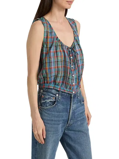 DÔEN Women's Theo Plaid Cotton Sleeveless Top - Alderbrook Plaid | Thumbnail 4 DÔEN Women's Theo Plaid Cotton Sleeveless Top - Alderbrook Plaid | Thumbnail 4