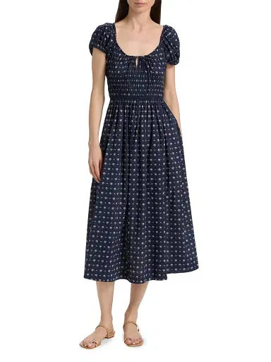 DÔEN Women's Quinn Shell Print Cotton Midi-Dress - Bleu Foulard De La Mer | Thumbnail 3 DÔEN Women's Quinn Shell Print Cotton Midi-Dress - Bleu Foulard De La Mer | Thumbnail 3