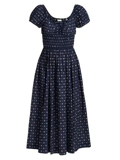 DÔEN Women's Quinn Shell Print Cotton Midi-Dress - Bleu Foulard De La Mer | Thumbnail 1 DÔEN Women's Quinn Shell Print Cotton Midi-Dress - Bleu Foulard De La Mer | Thumbnail 1
