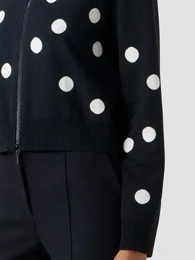 Akris punto Women's Polka Dot Wool Zip Cardigan - Black Cream - Size 16 | Thumbnail 5 Akris punto Women's Polka Dot Wool Zip Cardigan - Black Cream - Size 16 | Thumbnail 5