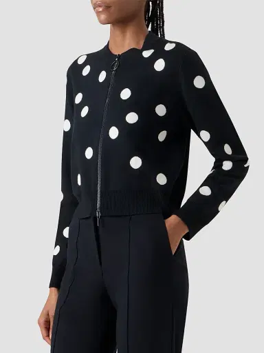 Akris punto Women's Polka Dot Wool Zip Cardigan - Black Cream - Size 16 | Thumbnail 6 Akris punto Women's Polka Dot Wool Zip Cardigan - Black Cream - Size 16 | Thumbnail 6