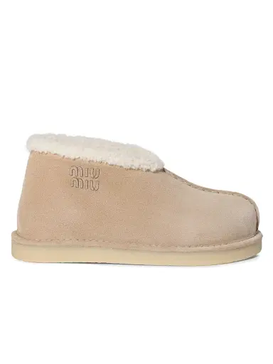 Miu Miu Women's Suede and Shearling Slip-On Booties | Thumbnail 1 Miu Miu Women's Suede and Shearling Slip-On Booties | Thumbnail 1