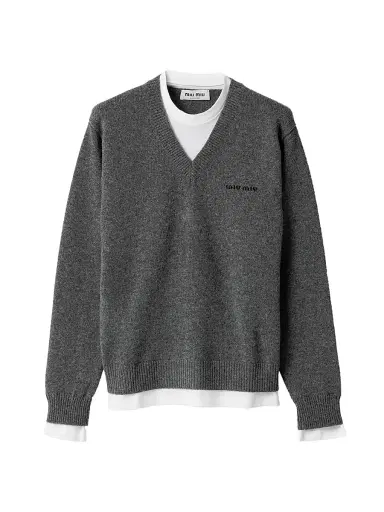 Miu Miu Women's Cashmere V-Neck Sweater - Grey - Size 8 | Thumbnail 1 Miu Miu Women's Cashmere V-Neck Sweater - Grey - Size 8 | Thumbnail 1