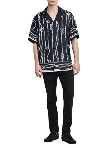 Dolce & Gabbana Men's St. Marina Rope-Print Silk Camp Shirt - Corde Blue Navy - Size 34 | Thumbnail 2 Dolce & Gabbana Men's St. Marina Rope-Print Silk Camp Shirt - Corde Blue Navy - Size 34 | Thumbnail 2