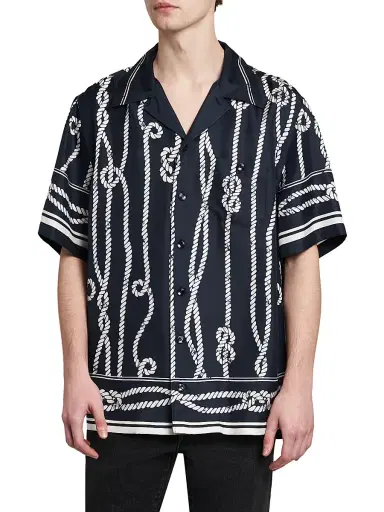 Dolce & Gabbana Men's St. Marina Rope-Print Silk Camp Shirt - Corde Blue Navy - Size 34 | Thumbnail 4 Dolce & Gabbana Men's St. Marina Rope-Print Silk Camp Shirt - Corde Blue Navy - Size 34 | Thumbnail 4