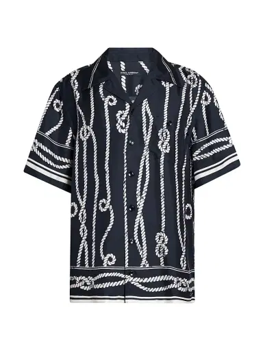 Dolce & Gabbana Men's St. Marina Rope-Print Silk Camp Shirt - Corde Blue Navy - Size 34 | Thumbnail 1 Dolce & Gabbana Men's St. Marina Rope-Print Silk Camp Shirt - Corde Blue Navy - Size 34 | Thumbnail 1