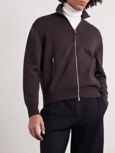 Tom Ford Leather-Trimmed Merino Wool Cardigan - Men | Thumbnail 3 Tom Ford Leather-Trimmed Merino Wool Cardigan - Men | Thumbnail 3